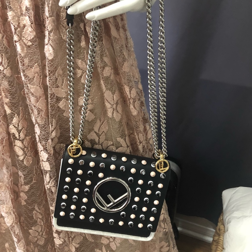 Fendi Kan black studded leather